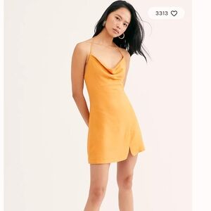 Too Hot to Handle Free People Orange Slip Dress Halter Open Back